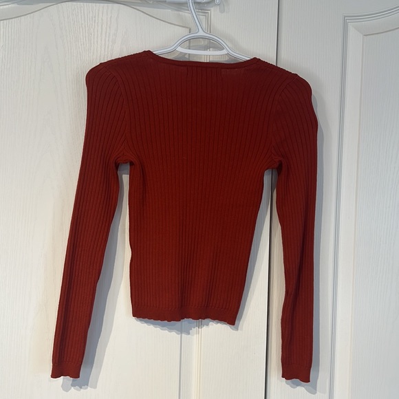 Burnt Orange Sweater with V-Neck Tie - Size Small - Picture 2 of 2